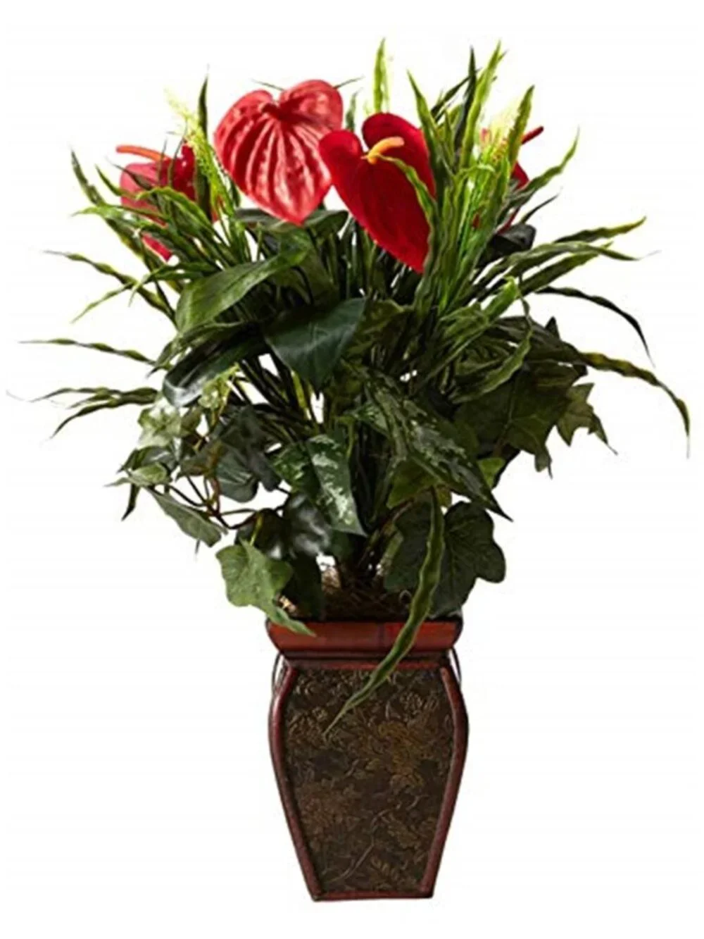 Artificial Anthurium Plant Red Flowers Silk Plant Decorative Vase Home Decor